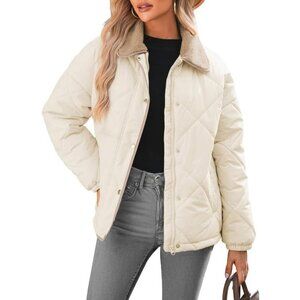 Women's Apricot Puffer Jackets Coats Long Sleeve Winter Warm Button Outerwear